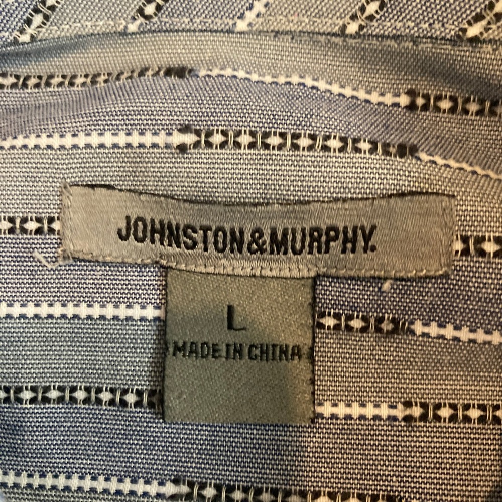 Johnston & Murphy‎ Shirt Mens Large Blue Gray Geometric Striped Dobby Cotton - Picture 2 of 13